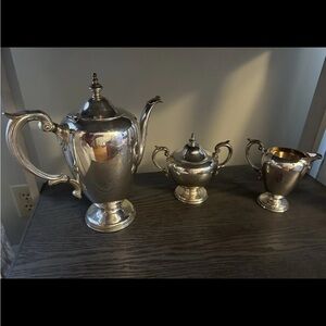 Vintage Wallace Silverplate Coffee Tea Set  V9655 Monogram J